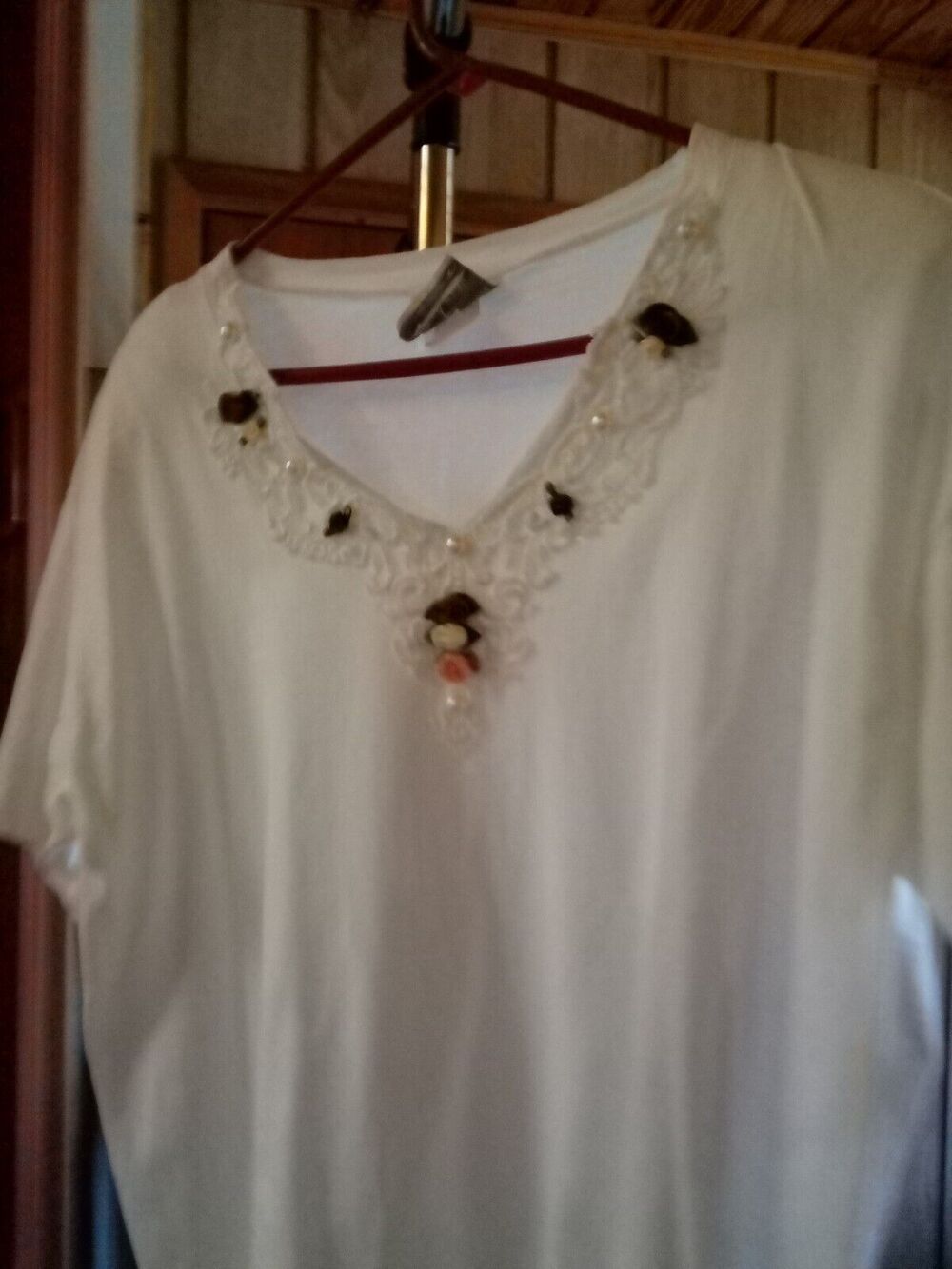Joy Burton Street Wear Cotton XL White Women's Floral Lace Embroidered Shirt